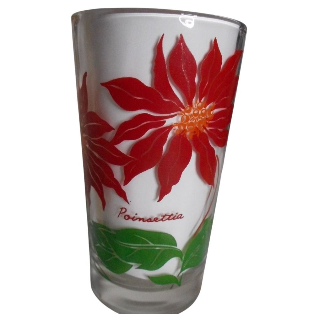 MCM Peanut Butter Juice Glass Tumbler Dark Red Poinsettia Estate find 5" #8